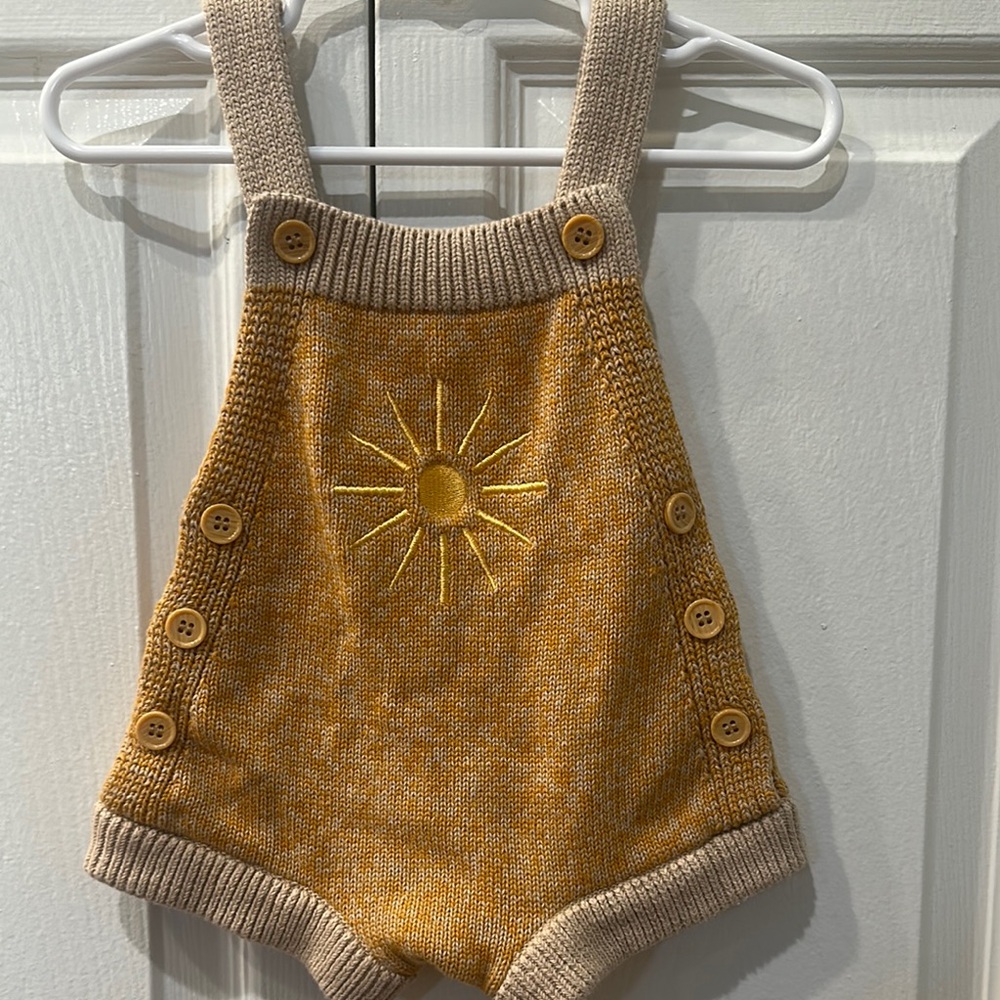 No brand Yellow Knit Baby Romper with Sun Design